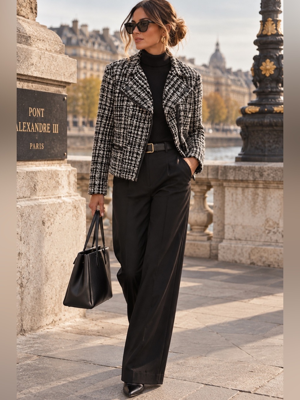 Simply Vera Vera Wang Black White L Tweed Moto Jacket Modern Parisian